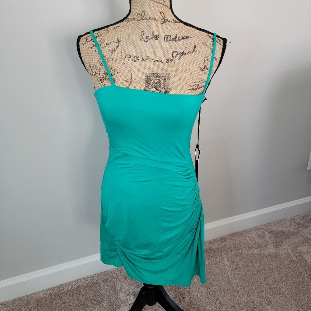 Privacy Please green dress with side ruching